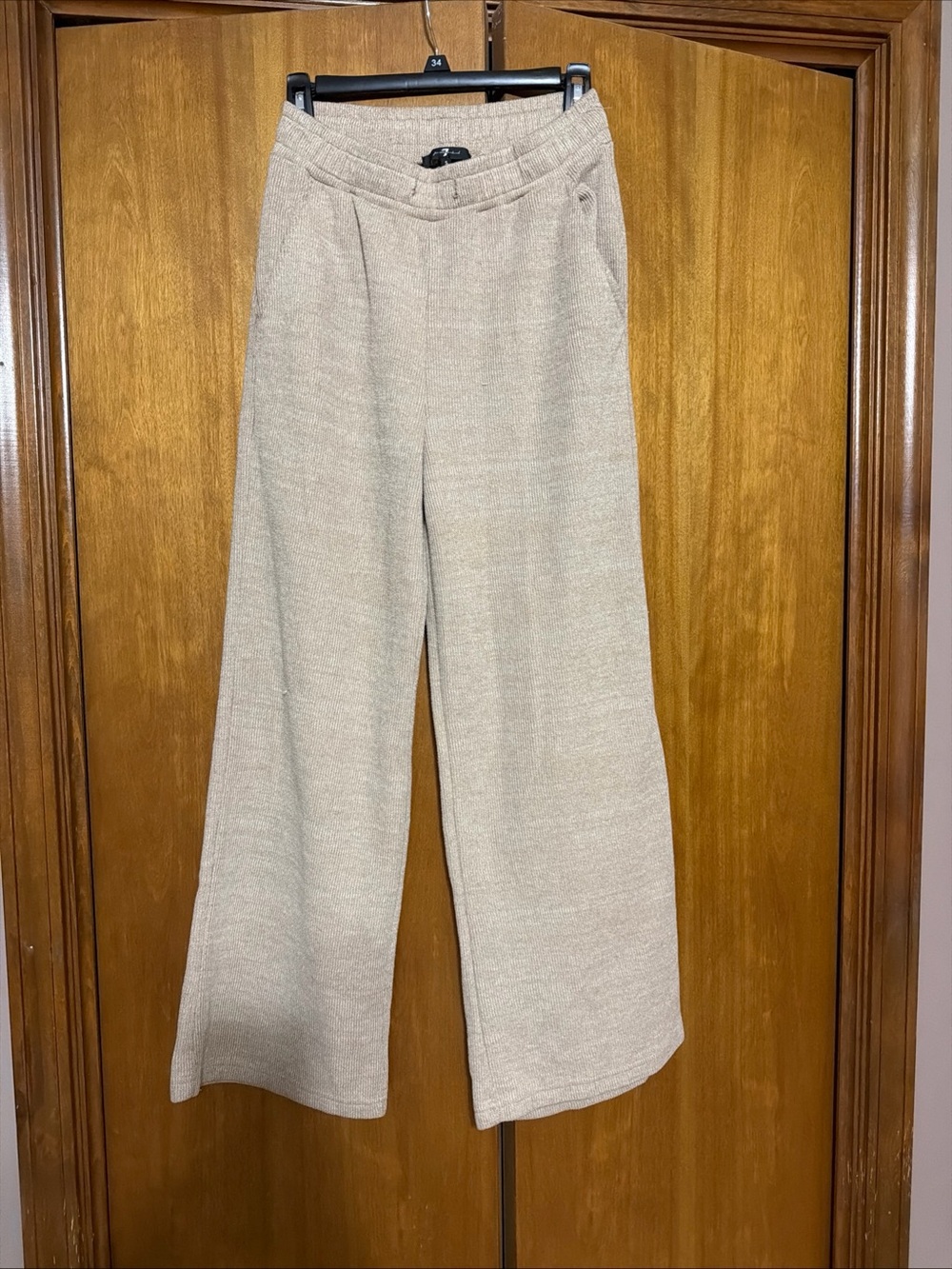 7 For All Mankind Beige Wide-Leg Knit Pants
